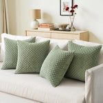 housse coussin carrée velours côtelé vert olive texture tissée garnissage blanc