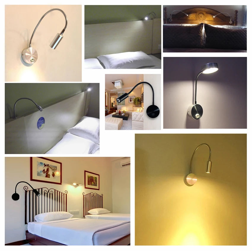 lampe chevet flexible moderne argentée noir interrupteur on off gooseneck brillant chambre minimaliste