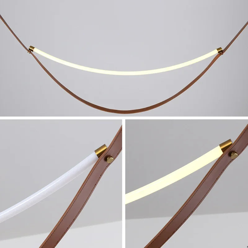 suspension lumineuse moderne marron clair blanc clips dorés 100cm 120cm 150cm 170cm lumière froide
