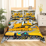 Housse de couette jaune tracteur camion pour chambre d'enfant