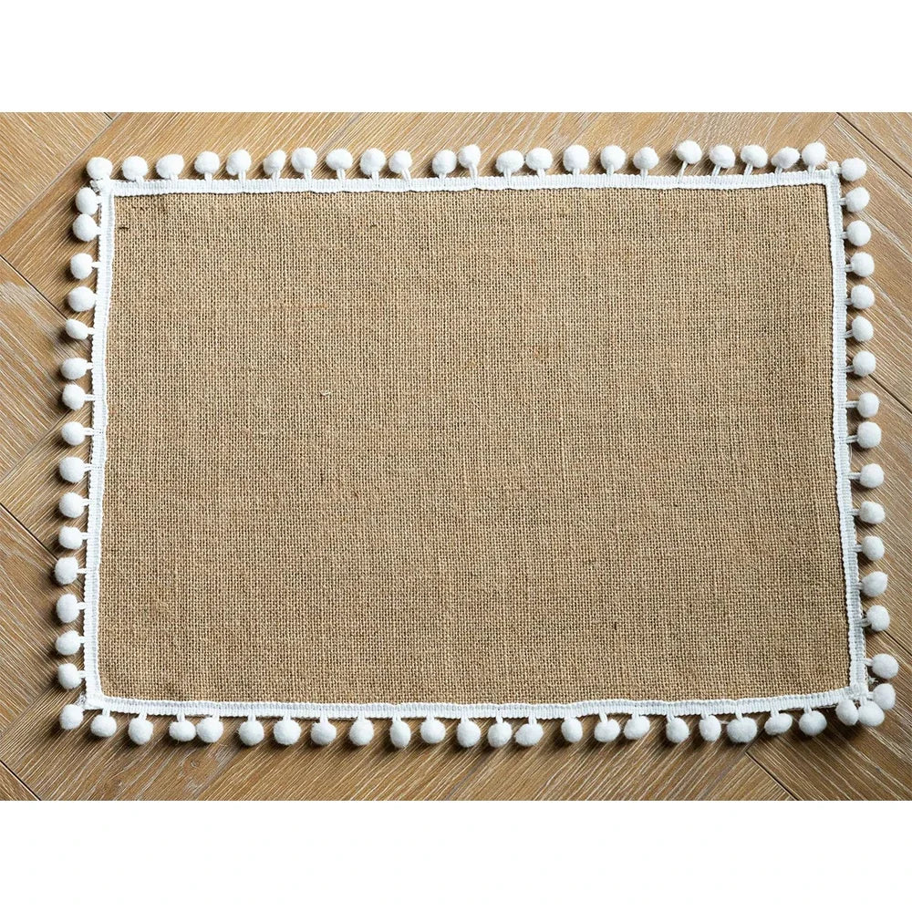 serviettes table beige blanc tissu naturel franges rustique chic noël mariage fêtes anniversaire