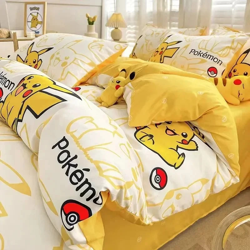 ensemble literie pokémon pikachu jaune enfant motif pikachu poke balls tissu lisse
