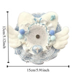 couronne baptême ailes rubans pompons croix dentelle blanche rose violet bleu jaune