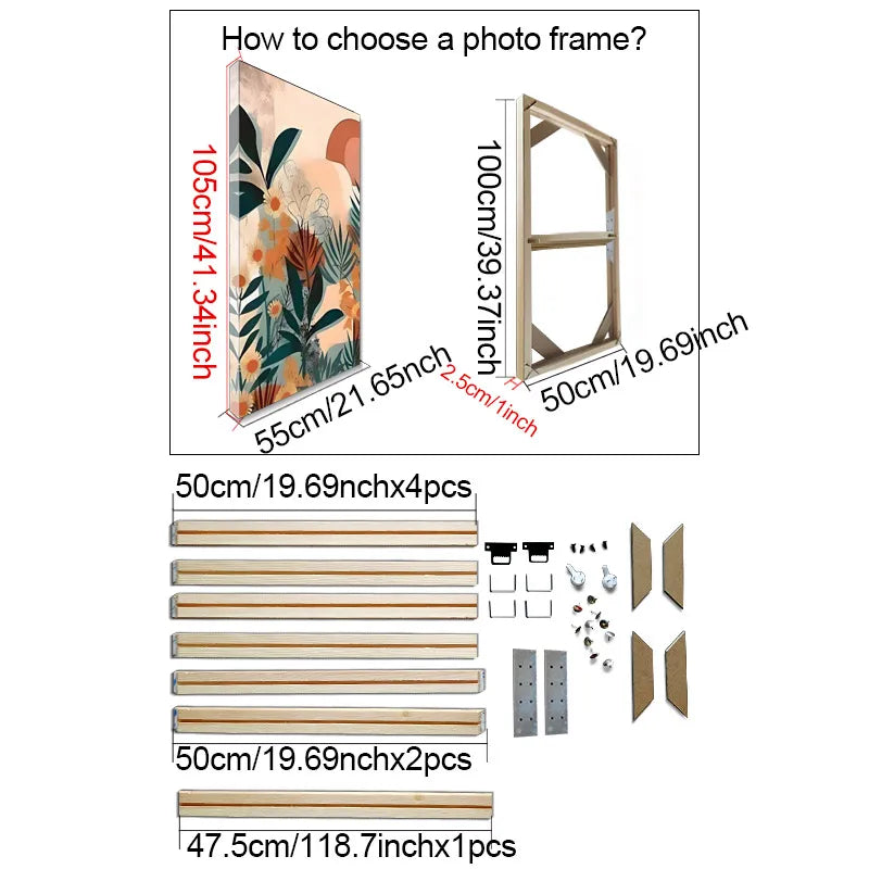 cadre photo bois moderne toile abstraite multicolore fixations 45cm 35cm 40cm