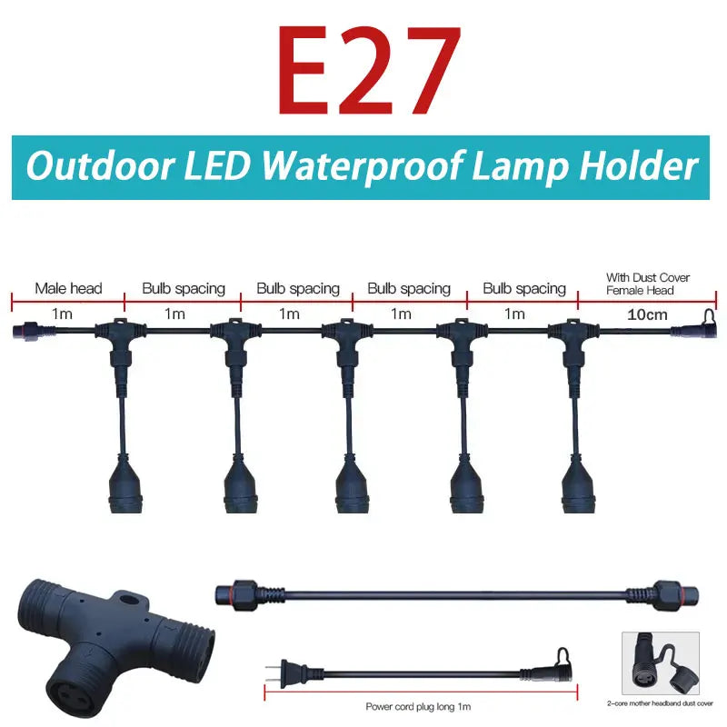 support led e27 extérieur étanche or noir blanc moderne clips câbles connecteurs