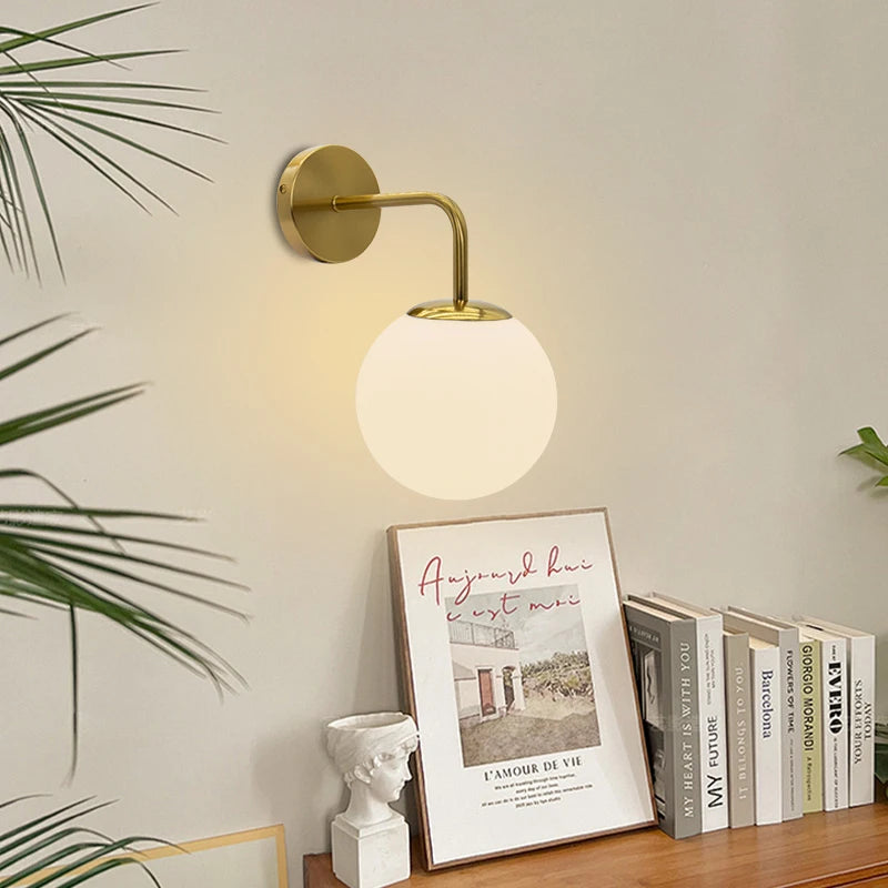 applique murale moderne or pvc boule ronde éclairage led double ampoule e27intérieur chambre dorée