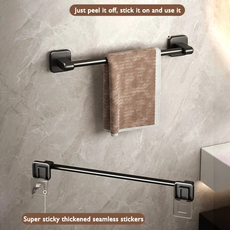 porte serviettes mural adhésif alliage aluminium noir moderne salle bain sans perçage fixe plastique