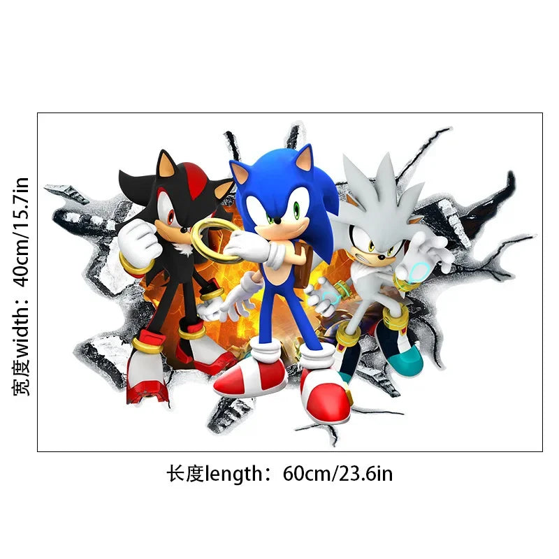 autocollant mural 3d sonic hérisson amis stickers deco chambre enfant pvc bleu