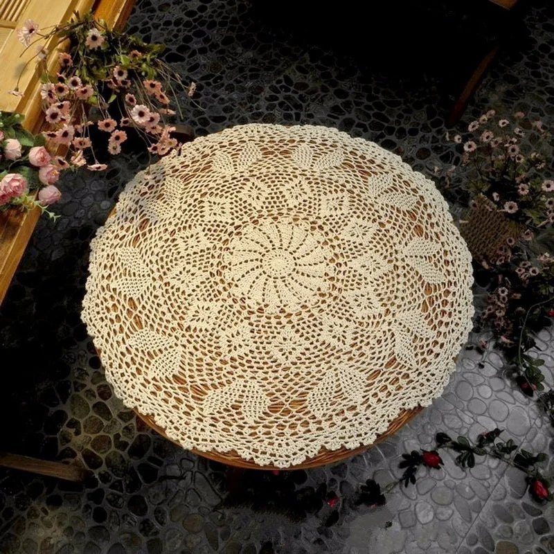 serviette table coton crochetée motifs floraux traditionnelle réutilisable lavable machine beige clair