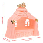lit poupée princesse banc rose clair couronne rubans fenêtres blances résine