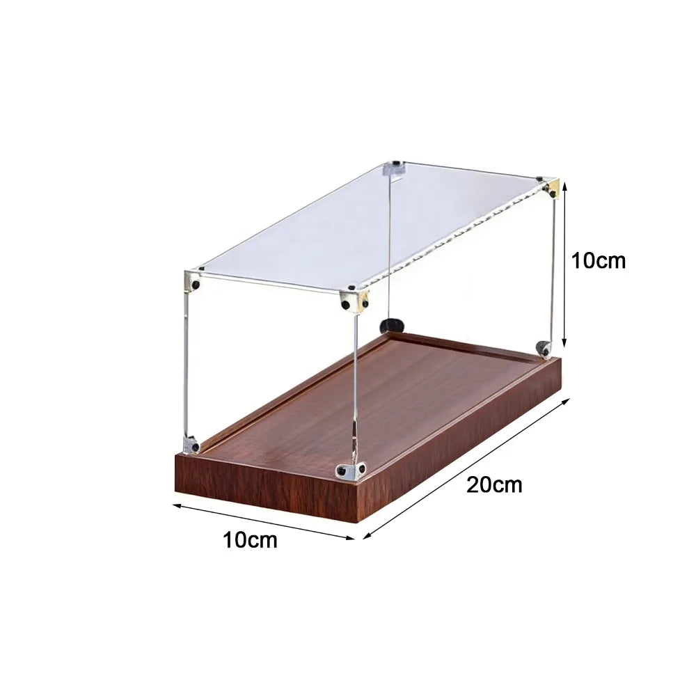 présentoir transparent moderne plateau bois clips métalliques rangement acrylique respectueux environnement empilable articles divers