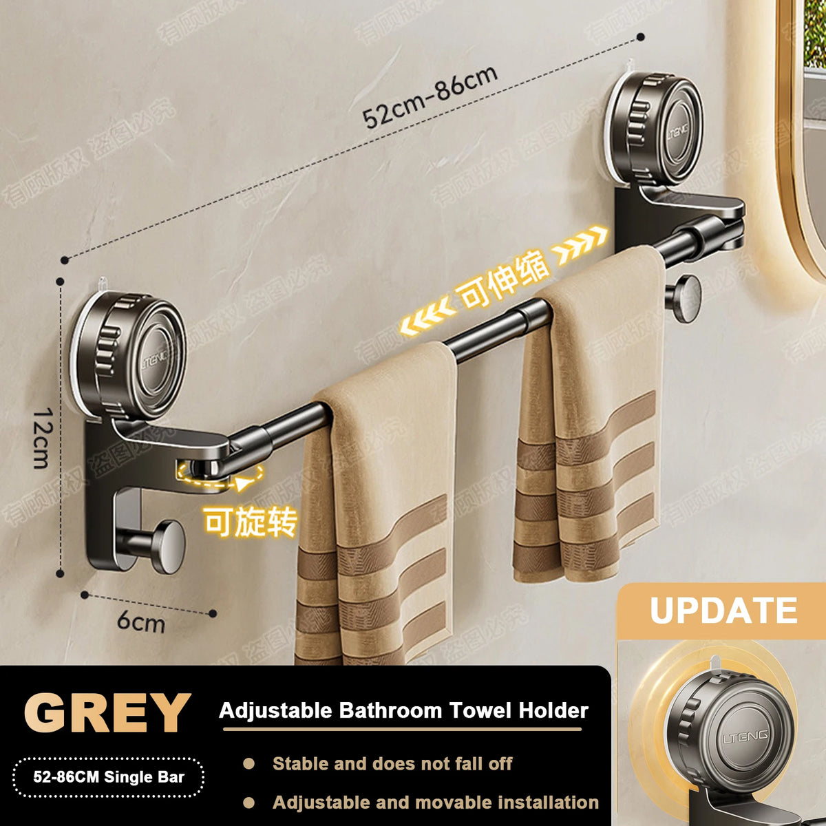 porte serviettes mural aluminium noir ajustable ventouse 52 86cm double barres rotatives moderne