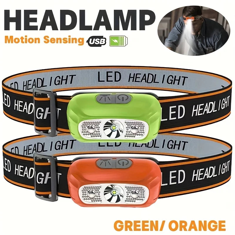 lampe frontale led rechargeable mini sensor vert orange rayures moderne pratique