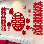 décoration murale mariage chinois double bonheur papillons motifs floraux rouge doré festive chambre nuptiale