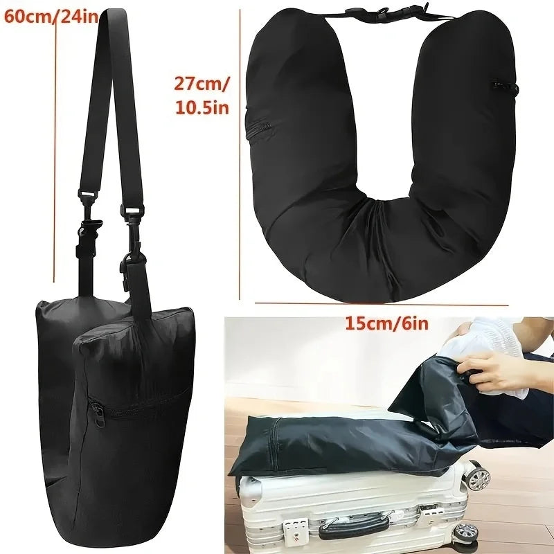 oreiller voyage forme noir clip poche zippée fibre polyester moderne portable auto remplissage