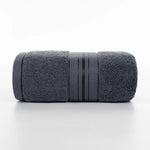serviettes bain coton absorbantes douces rose clair gris blanc beige bleu marine rayures dorées