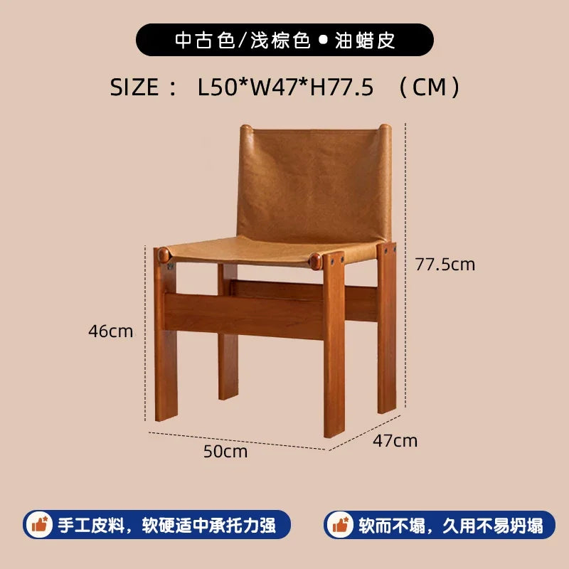 chaise bois chêne cuir assise moderne minimaliste vintage salon famille