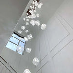 lustre moderne blanc transparent cubes géométriques suspension câbles blancs lumière chaude lumière froide 30w