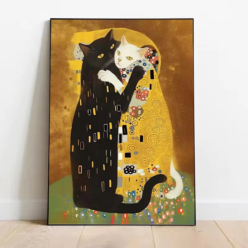 toile d'art abstraite chat noir blanc art nouveau sans cadre