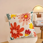 housse coussin décorative motif floral brodé moderne canapé salon lit maison blanc