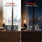 horloge numérique moderne détection vocale affichage température mode nuit led noir geometrique