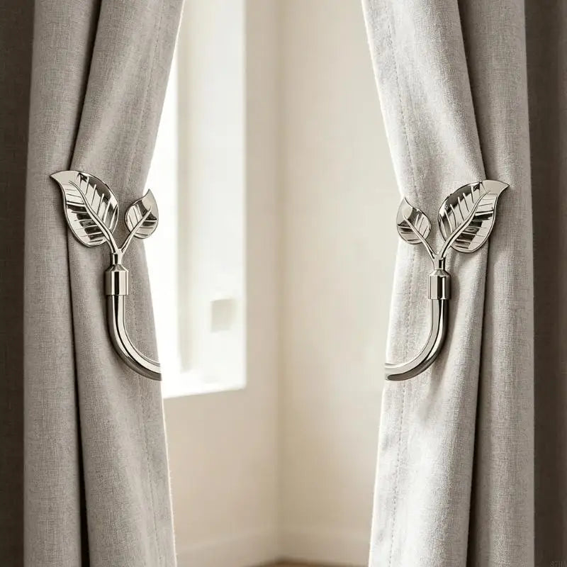 boucles rideaux moderne élégantes feuilles stylisées argenté doré coton 8.5cm opaques