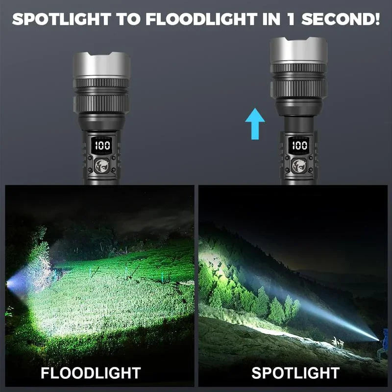 lampe torche led rechargeable usb affichage numerique etanche ipx8 longue durée camping noir texturé