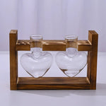 support plante verre moderne bois marron clair vase table decoration maison transparent naturel