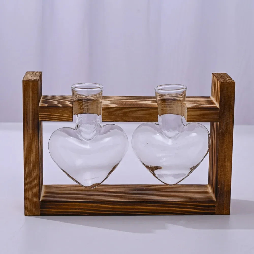 support plante verre moderne bois marron clair vase table decoration maison transparent naturel