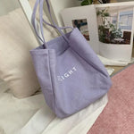 sac main toile réutilisable polyvalent lettre DELIGHT blanc jaune vert violet poche téléphone
