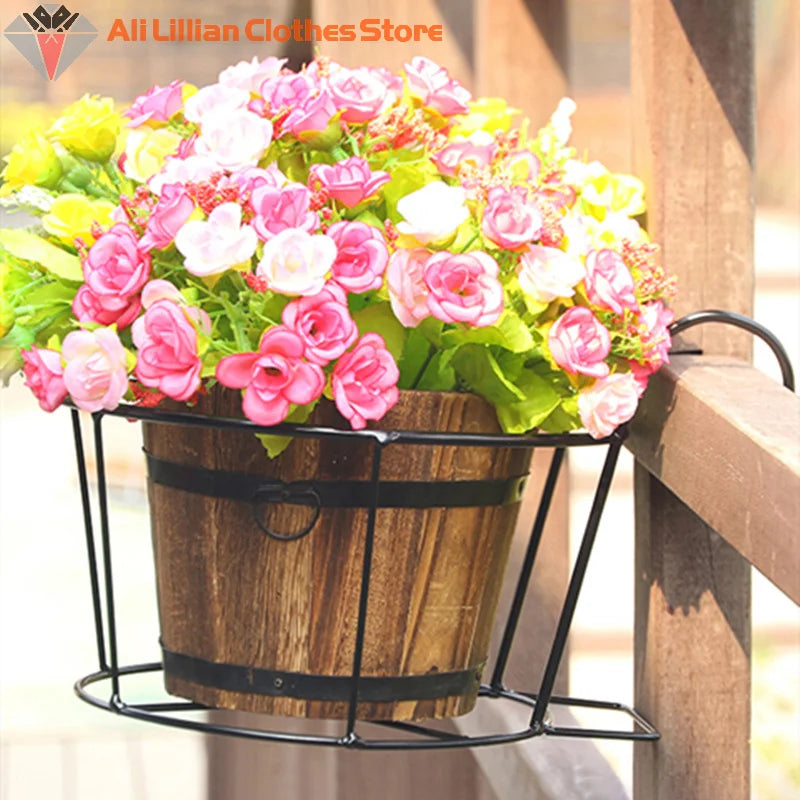 support mural pots fleurs noir blanc marron grille feuilles moderne crochetsextérieur jardin balcon
