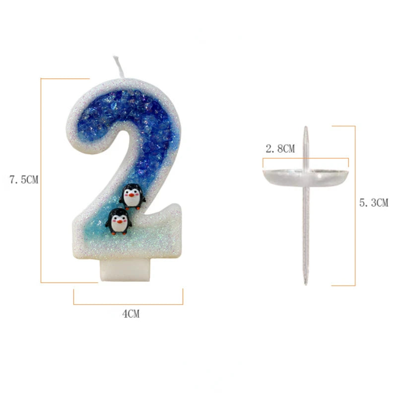 bougies anniversaire forme chiffre glitter pinguins blanc bleu noir festive mariage enfants