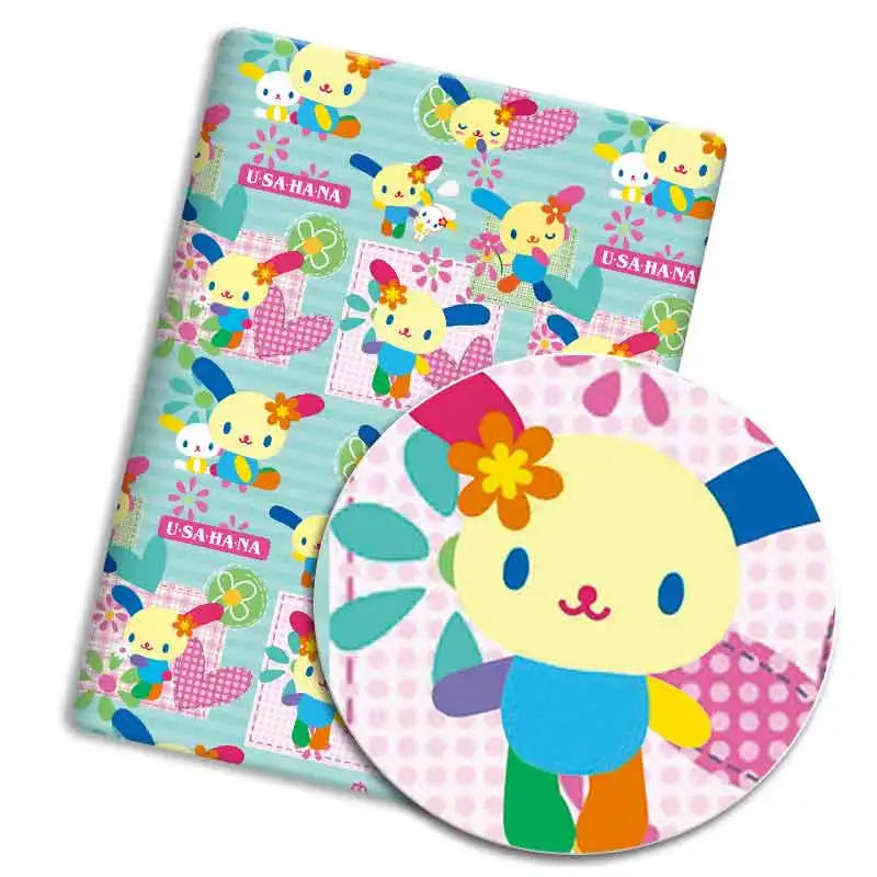 tissu imprimé lapins coeurs fleurs coton polyester 140x50cm couture patchwork enfants maison