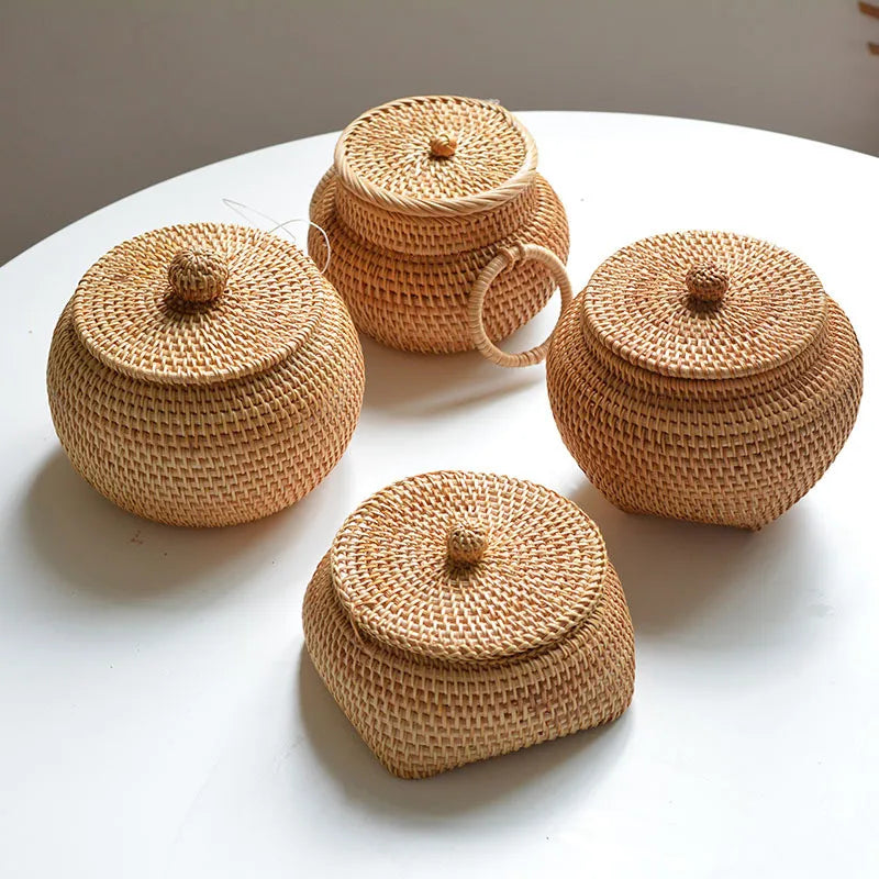 paniers rangement osier tissé naturel couvercle réutilisable respectueux environnement traditionnel artisanal
