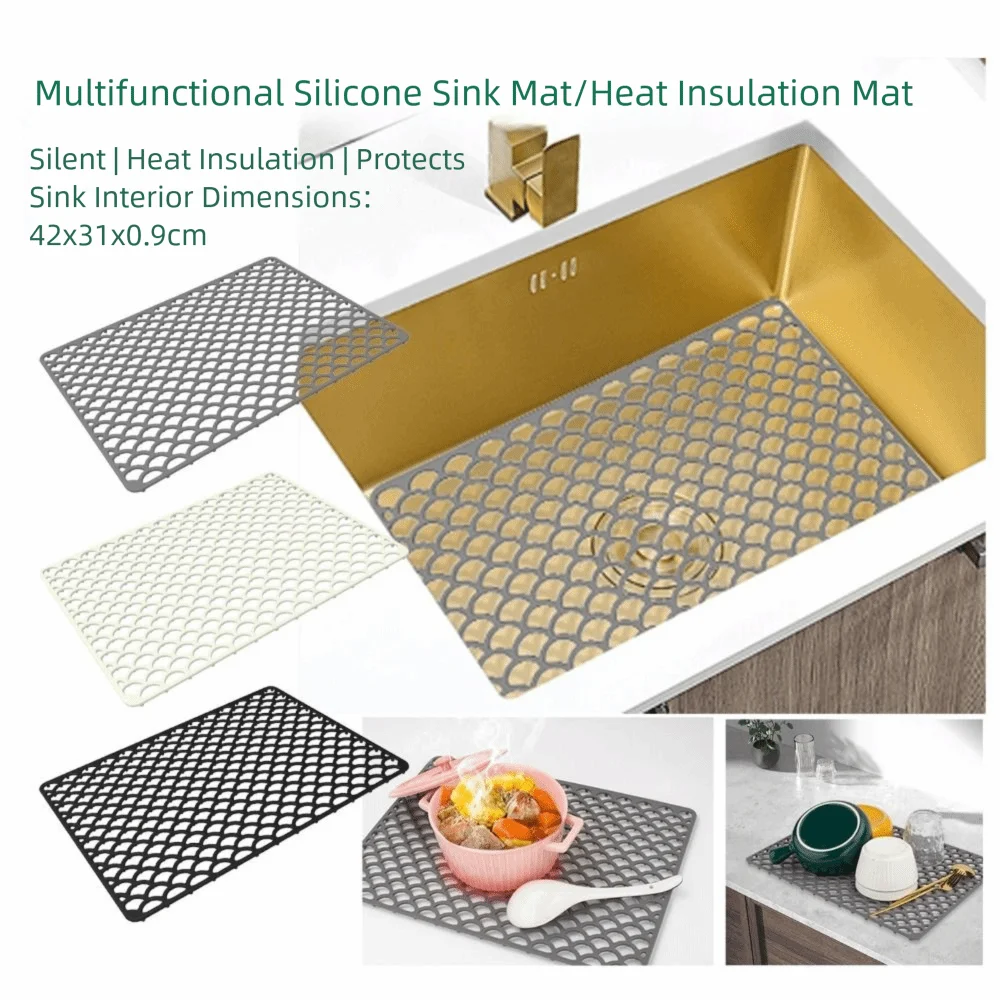 tapis silicone antidérapant protection évier cuisine vaisselle assiettes tasses couverts moderne minimaliste