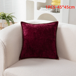 taies d'oreiller velours côtelé couleurs unies chic bordures décoratives polyester dimensions 30x50cm 45x45cm