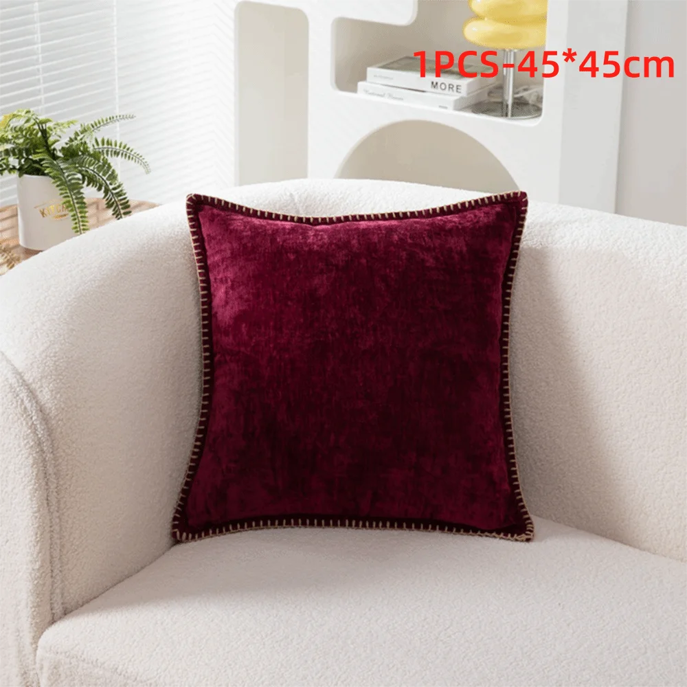 taies d'oreiller velours côtelé couleurs unies chic bordures décoratives polyester dimensions 30x50cm 45x45cm