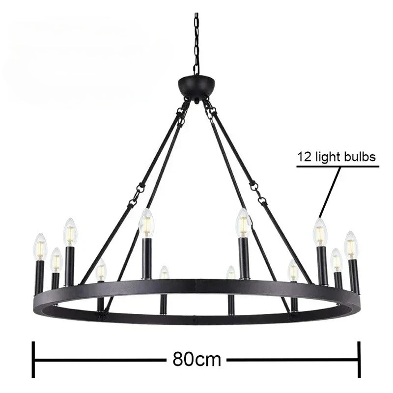 lustre moderne rustique noir multiple branches 20 ampoules E12 chaines suspension salon salle manger
