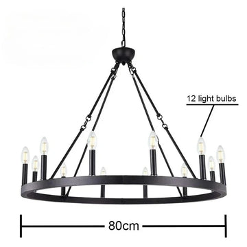 lustre moderne rustique noir multiple branches 20 ampoules E12 chaines suspension salon salle manger