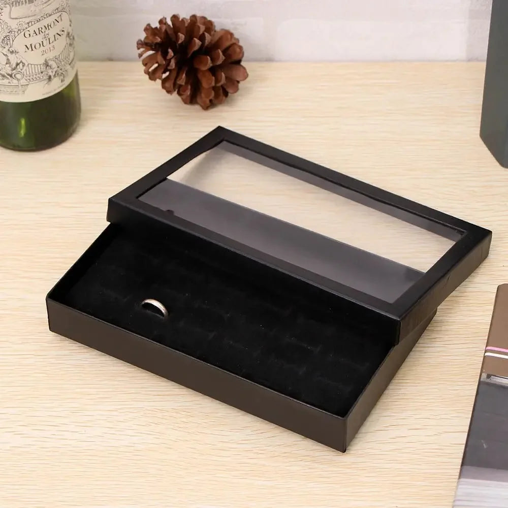 présentoir bijoux bagues velours transparent blanc noir classique élégant 21.7x13.5x3 cm 36 fentes