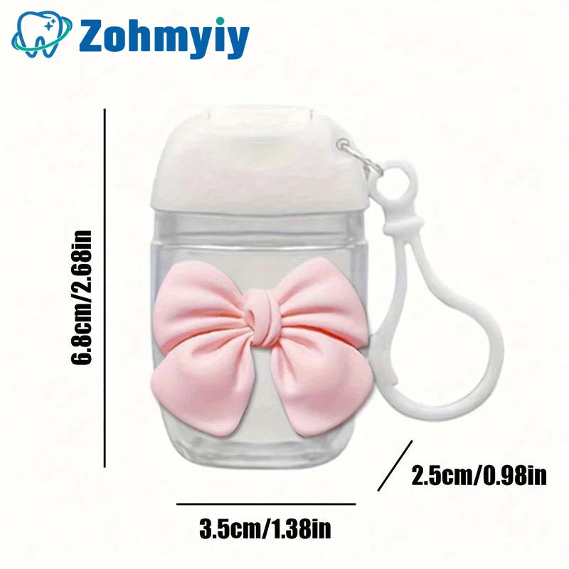 flacon gel hydroalcoolique transparent rose ruban noeud clip moderne rechargeableextérieur