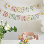guirlande happy birthday lettres relief fleurs souriant deco enfantine joyeuse occasion anniversaire mariage baptême