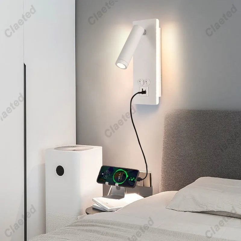 lampe chevet rechargeable led moderne noire blanche murale chargeur smartphone