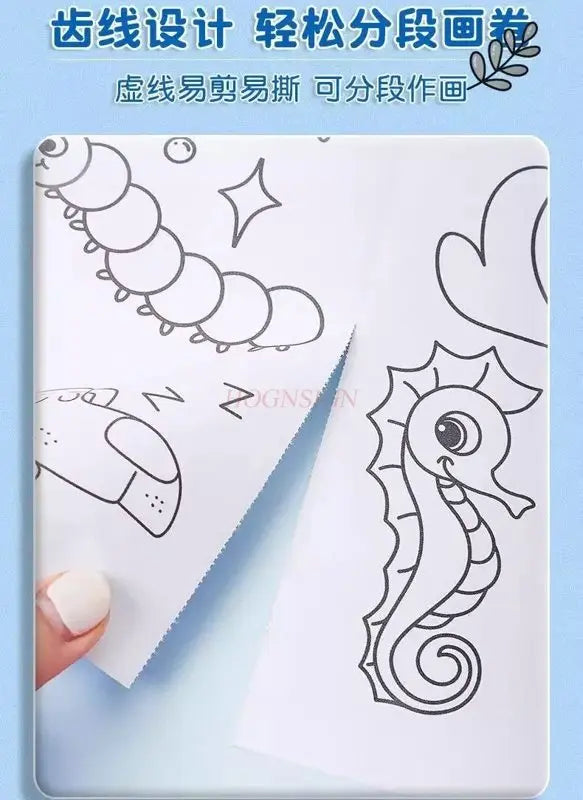 rouleau papier colorier motifs animaux crayons couleurs enfants dessin animé