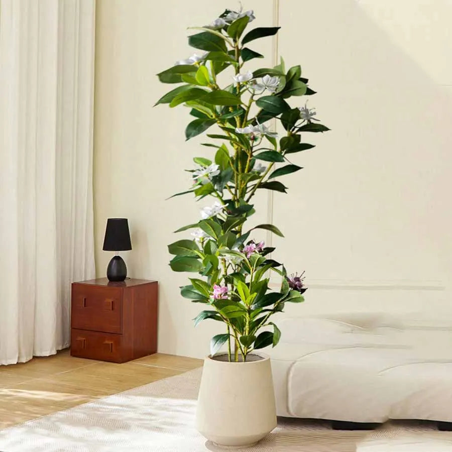 plantes artificielles ficus vert blanc rose feuilles fleurs pot céramique extérieur moderneDecorationJardinHomeOffice80120cm