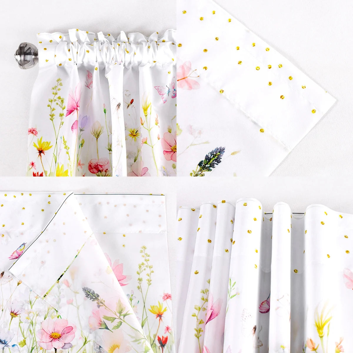 rideau floral printemps tournesol eucalyptus sauvage fleuri décoration fenêtre cuisine chambre semi transparent polyester