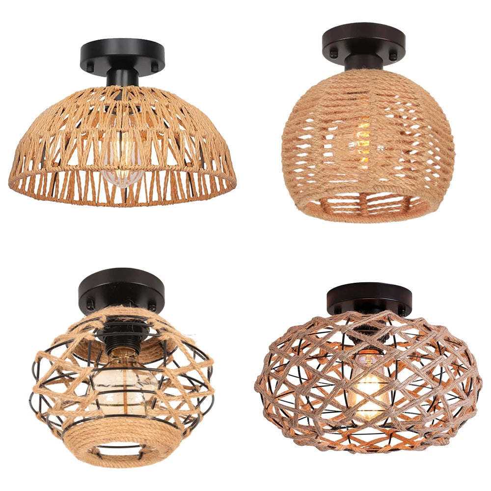 lampe moderne tissu tressé marron clair ampoule led cuisine salon