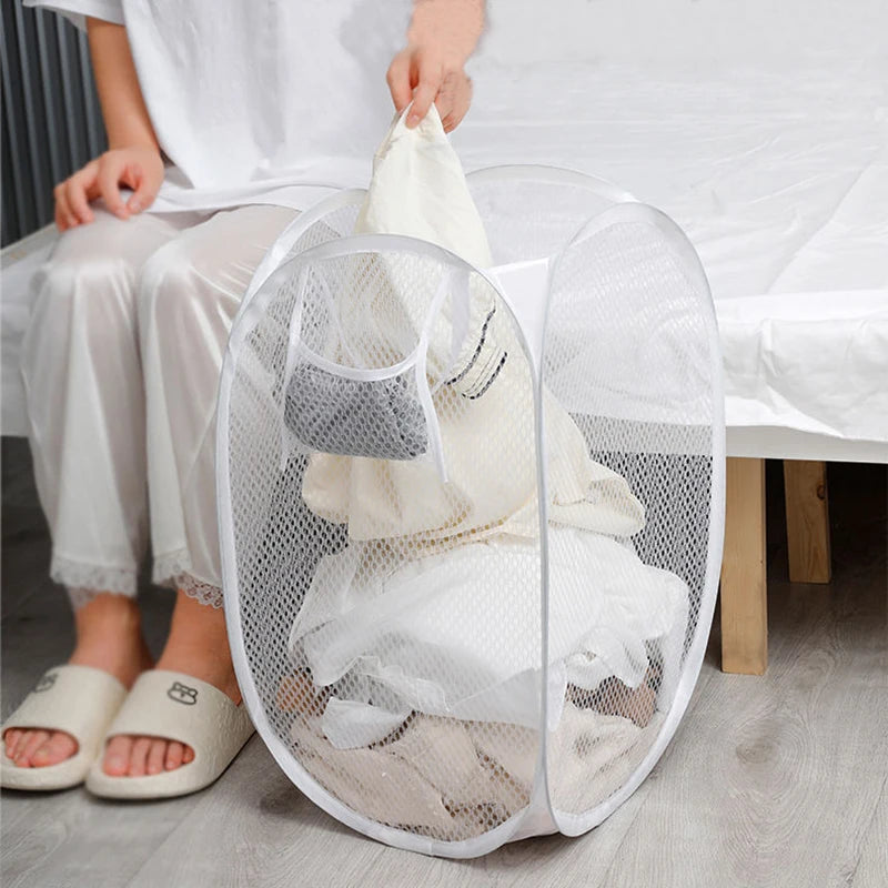 paniers linge pliables blanc noir maille minimaliste moderne poches filetintérieur ajouré