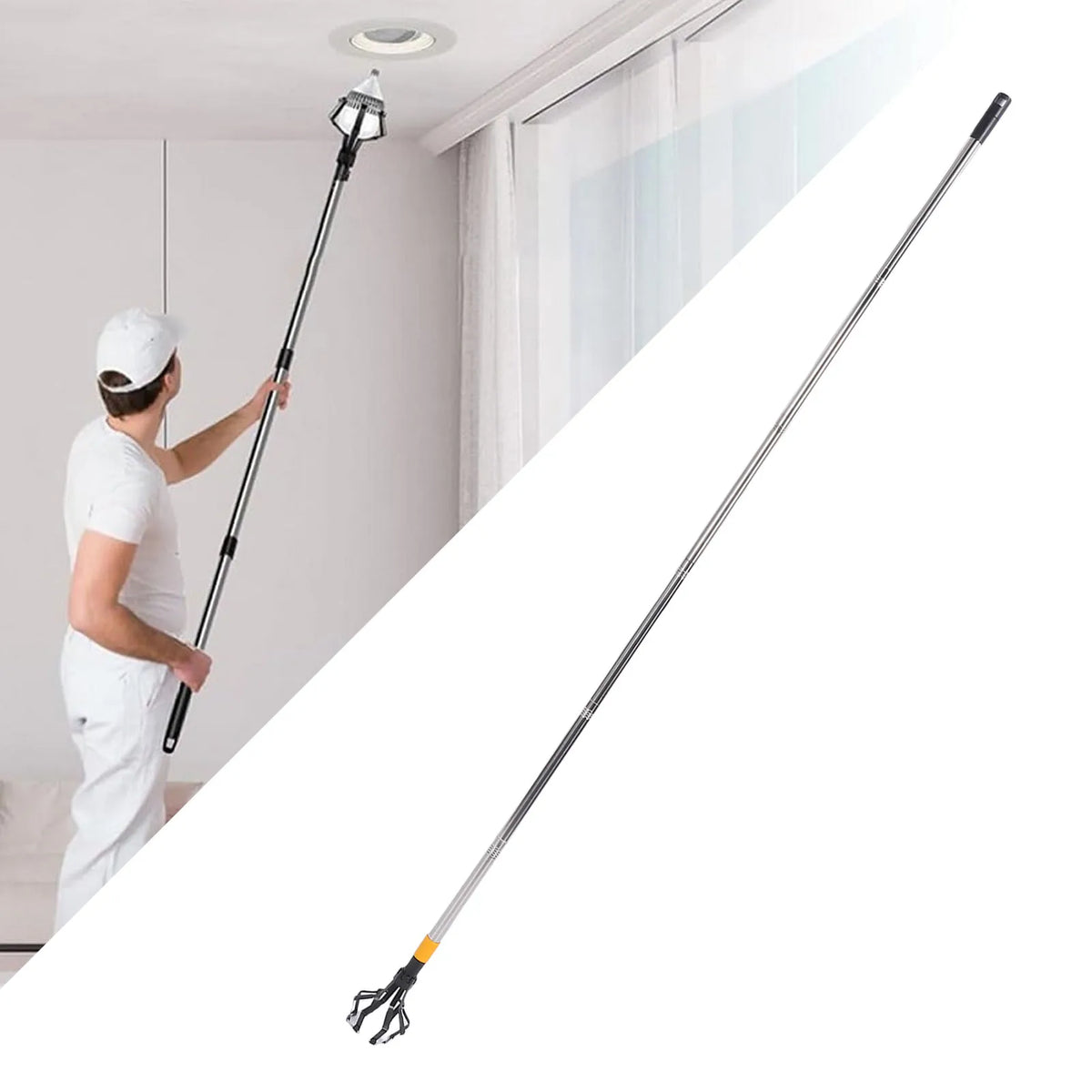 pince lampe extensible moderne pratique tubes rallonge fixations argenté noir jaune