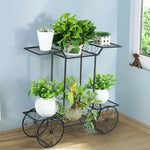 chariot fleurs métal forgé vintage niveaux pots succulentes plantes moyennesextérieur decoration noir